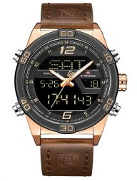 Naviforce Men’s Quartz Dual Time Leather Belt Watch NF9128RGRGDBN