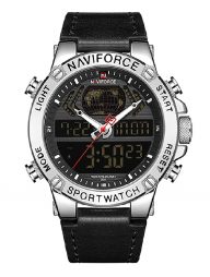 Naviforce Men’s Quartz Dual Time Leather Belt Watch NF9164SBB