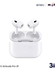 WiWU Airbuds Pro 2F ENC HF Sound with Silicone Case , Lanyard &amp;  1M Lightning Cable - White