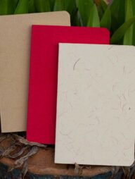Yellowish Page Hand Made Texture Grey, Kraft &amp; Red Cover Notebook 3-Pack