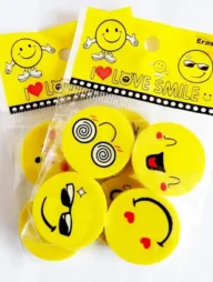 Emoji Pencil Erasers Yellow Color For Children - 4pcs (Pack of 1)