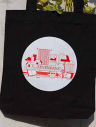 Sevendays Red Lines (Red and White) (Round) Black Canvas Tote Bag