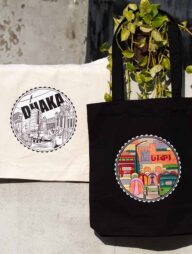 Sevendays Dhaka and Dhaka Line White (Round) Black and White Canvas Tote Bag 2-Pack
