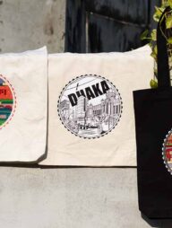 Sevendays Dhaka and Dhaka Line White (Round) Black and White Canvas Tote Bag 3-Pack