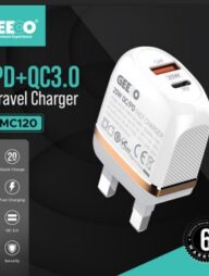 GEEOO MC120 PD+QC3.0 20W Fast Travel (Type-C) Charger (1M Cable)