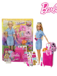 Barbie FWV25 Travel Doll, Blonde, with Puppy and Suitcase