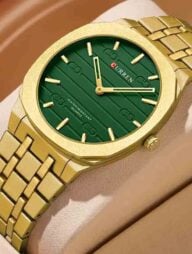 CURREN 8444 Stainless Steel Ultra Thin Quartz Fashion Watch Men For-Golden /Green