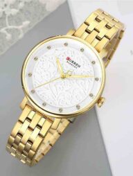 CURREN 9046 Ladies Chain Quartz Watch- Gold/White