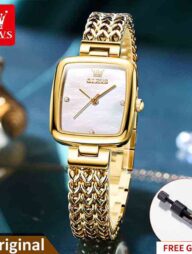 Olevs 9948 Luxury elegant stainless steel fashion Women’s quartz watch- Gold White