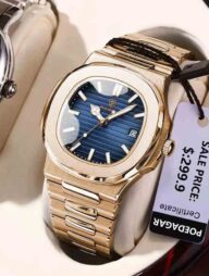 POEDAGAR 613 Luxury Stainless Steel Square Quartz Men's Watch- rose gold