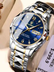 POEDAGAR 615 Luxury Fashion Luminous Date and Day Quartz Men's Watch - Blue