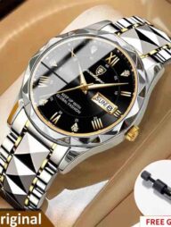 POEDAGAR 615 Luxury Fashion Luminous Date and Day Quartz Men's Watch - white and black