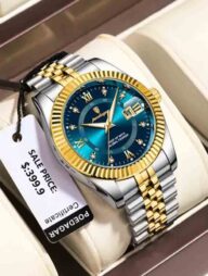 POEDAGAR 910 Luxury Fashion Luminous Quartz Men's Watch - Silver  Blue And Golden