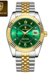 POEDAGAR 910 Luxury Fashion Luminous Quartz Men's Watch - Silver Green And Golden