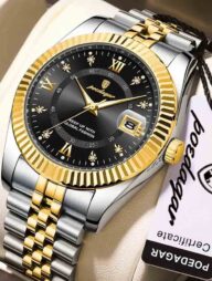 POEDAGAR 910 Luxury Fashion Luminous Quartz Men's Watch - Golden And Black