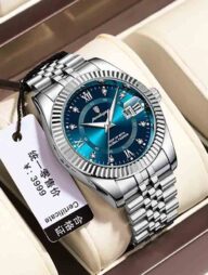 POEDAGAR 910 Luxury Fashion Luminous Quartz Men's Watch - Silver Blue