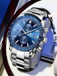 POEDAGAR 988 Luxury Chronograph Men’s Watch - Silver And Blue