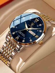 Poedagar 836 Stainless Steel Men Watch - Silver Gold and Blue
