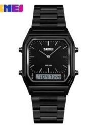 SKMEI 1220 Stainless Steel Dual Time Luxury Watch For Men -Black