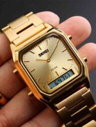 SKMEI 1220 Stainless Steel Dual Time Luxury Watch For Men -Gold