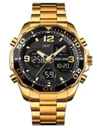 SKMEI 1649 Stainless Steel Dual Time Sport Watch For Men - Golden