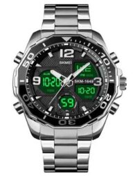 SKMEI 1649 Stainless Steel Dual Time Sport Watch For Men - Silver