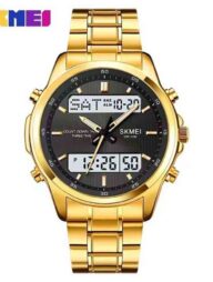 SKMEI 2049 Dual Display Electronic Multifunctional Men Watch - Gold