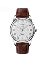 SKMEI 9058 Leather Quartz Fashion Watch Men's For- Chocolate and White