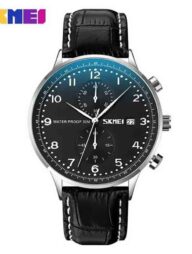 Skmei 9301 Leather Quartz Fashion Watch Men's For- Black