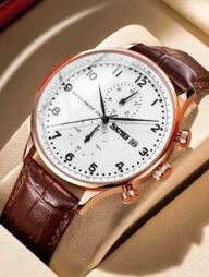 Skmei 9301 Leather Quartz Fashion Watch Men's For- Chocolate