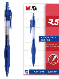 M&G R5 Retractable Gel Ink Rollerball Pen With Rubber Grip,Dozen-Pack Blue