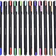 Pentonic Multicolor Gel Pen With Hard Box Case (0.6 mm-1.0 mm, Black Body, 12 Pcs Set - Pen