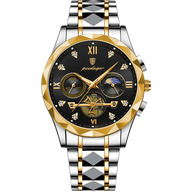 POEDAGAR 996 Stainless Steel Chronograph Luminous Quartz Watch For Men - Black & Silver
