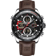 Naviforce Men Analog Digital Chronograph Dual Display Leather Strap Quartz Watch -NF9197 (Brown)