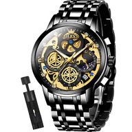 OLEVS Mens Watch Chronograph Luxury Diamond Dress Business Analog Quartz Wrist Watches Stainless Steel Waterproof Luminous Moon Phase