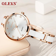 OLEVS Women Luxury Watch Female Rose Gold Elegant Diamond Lady Quartz Wrist Watch Waterproof Ceramic Watch