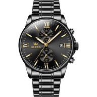 OLEVS 2886 New Black Quartz Watch for Men Stainless Steel Watchband Auto Date Chronograph Waterproof Luminous Business Men Wristwatch