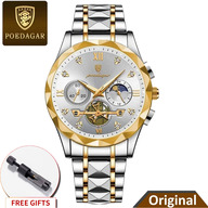 POEDAGAR 996 Stainless Steel Chronograph Luminous Quartz Watch For Men - Toton White Color