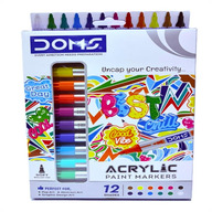 Doms Acrylic Paint Marker- 12 Assorted Shades| Soft Bullet Tip| Bright & Rich Colours| Perfect For Pop, Abstract & Graphic Design Art| Pack of 1